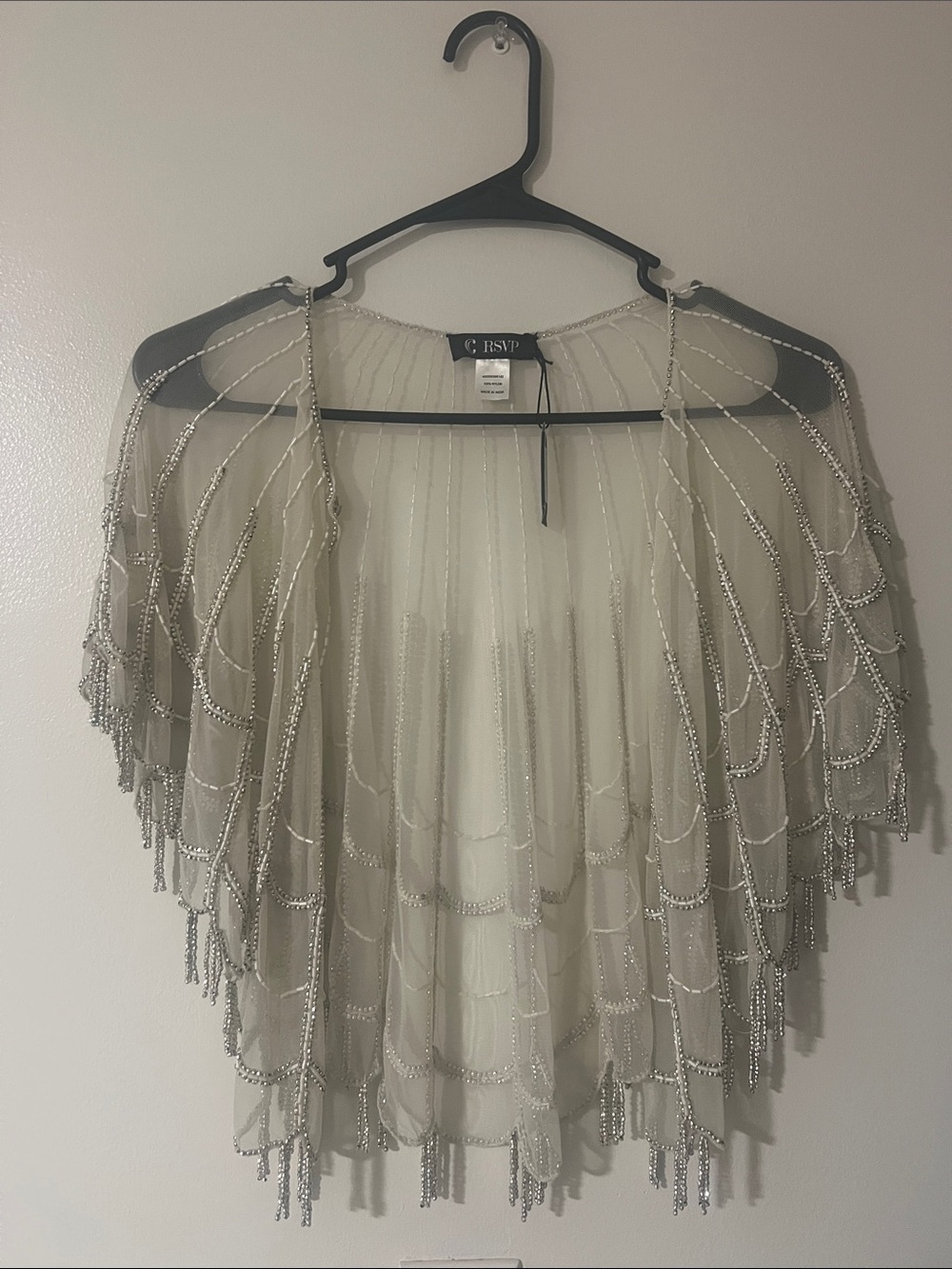 RSVP Ivory Sheer Beaded Fringe Capelet